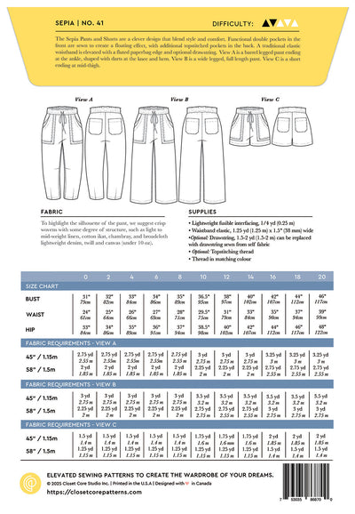 Sepia Pants and Shorts Pattern