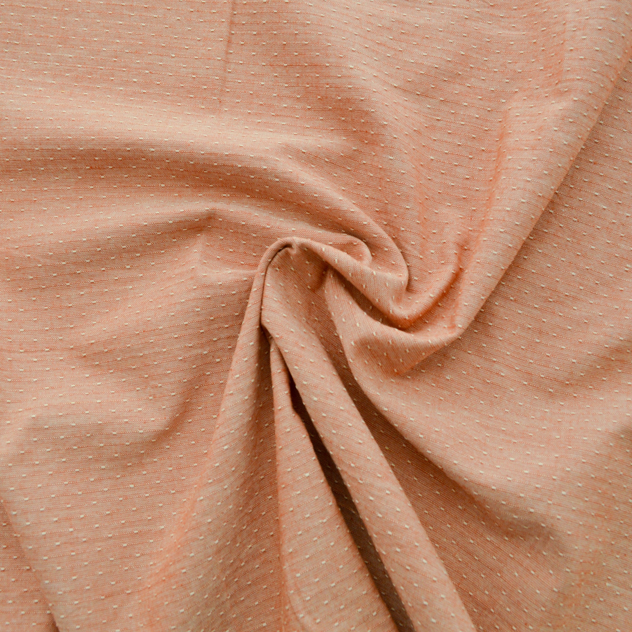 001: Scarlet (orange) & Multi-color Stripe, 100% Cotton Herringbone Dobby  Weave, 44” wide, 11.8 oz, $13.95 per half yard. - Islander Sewing