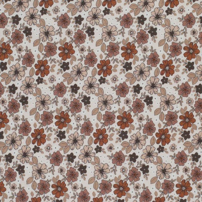 Cotton Poplin - Brown Autumn Flower