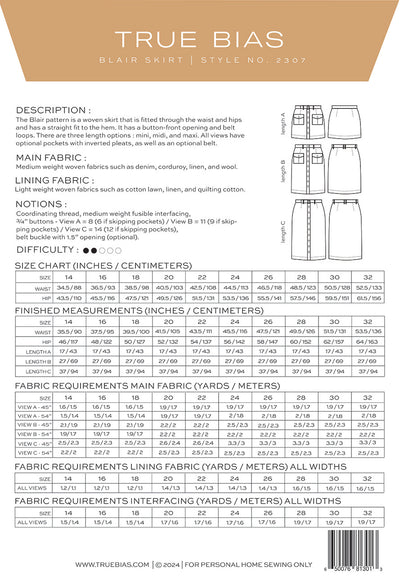 Blair Skirt Pattern - Sizes 14-32
