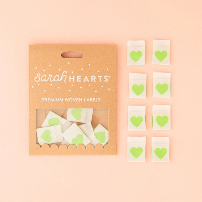 Woven Garment Labels 8-Pack - Green Hearts